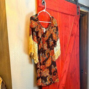 Paisley Print Blouse with Fringe Sleeves